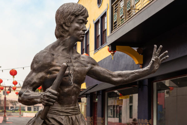 Bruce Lee memorial statue in historic Central Plaza, Chinatown