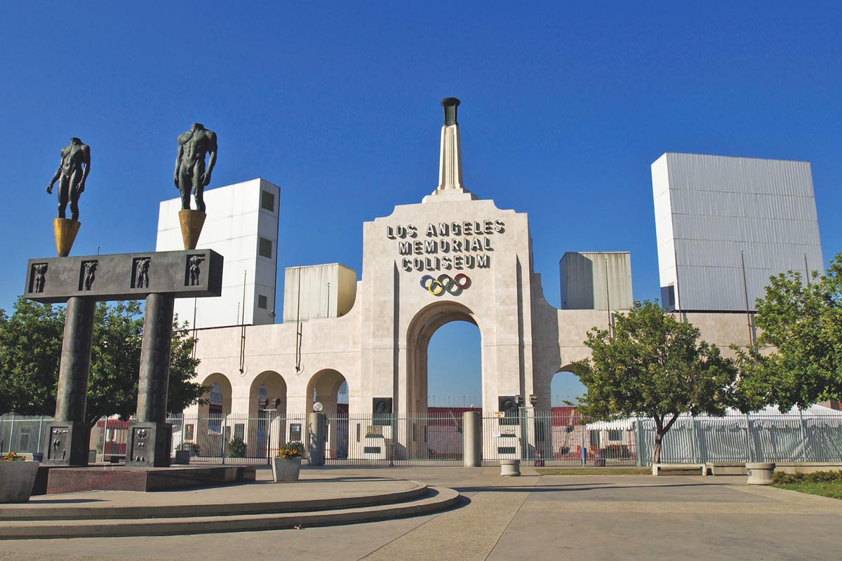 The Los Angeles Memorial Coliseum as seen on Angels Walk Figueroa