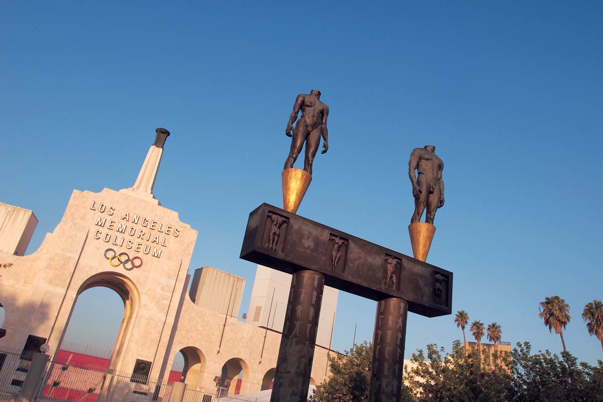 The Los Angeles Memorial Coliseum as seen on Angels Walk Figueroa