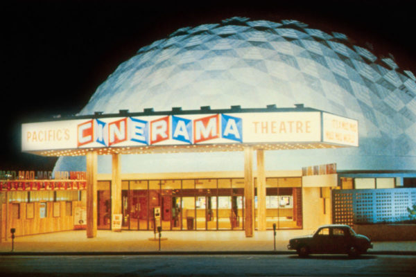 Vintage photo of the Cinerama Dome Theatre which is now the Arclight Hollywood.